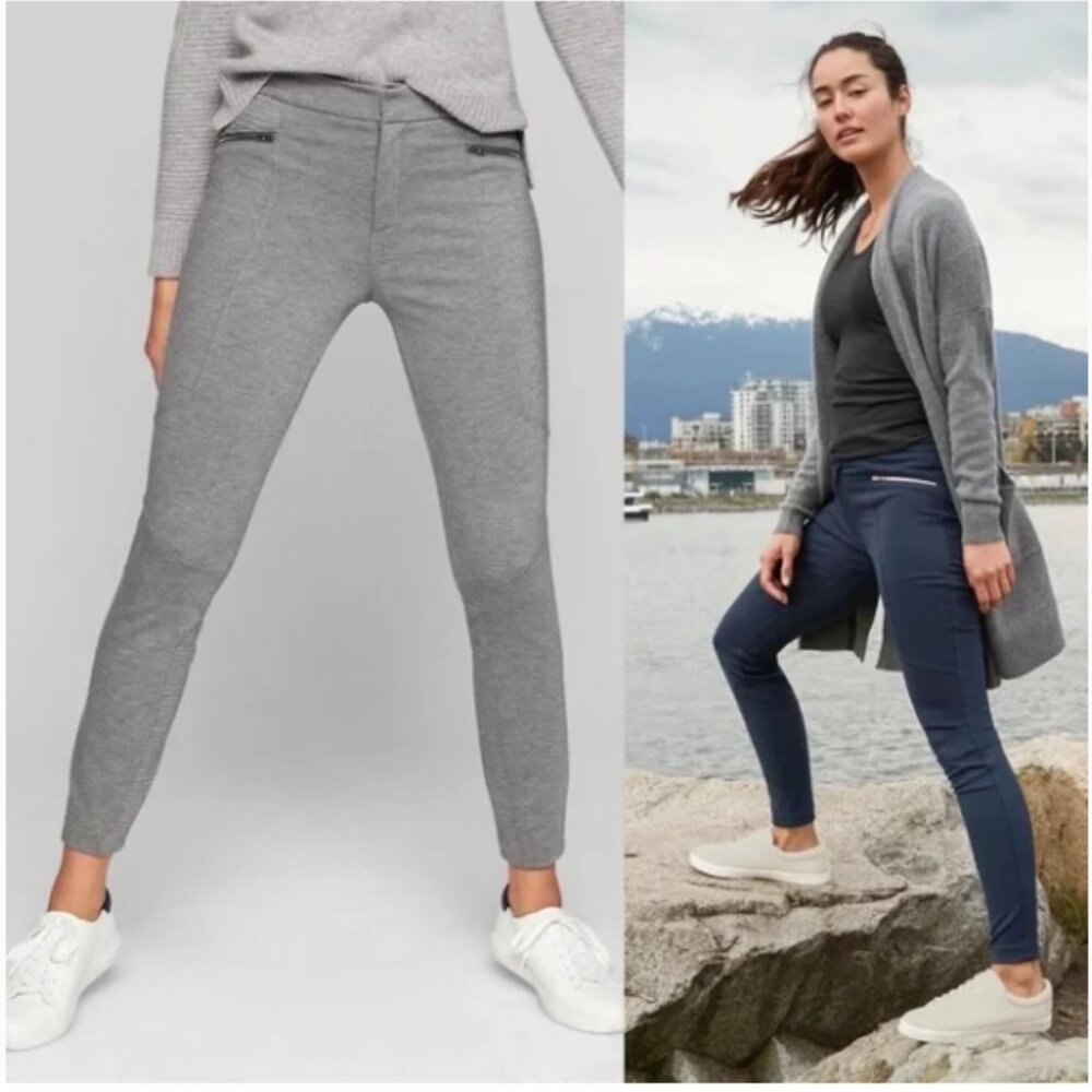 🌹HP🌹ATHLETA PONTE MOTO GREY SKINNY STRETCHY PANTS/SNAP&ZIPPER CLOSURE/ SIZE 6